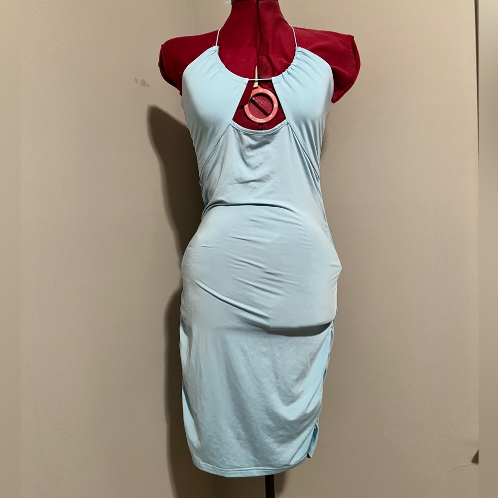 Light blue cut-out halter tight dress, size M/L